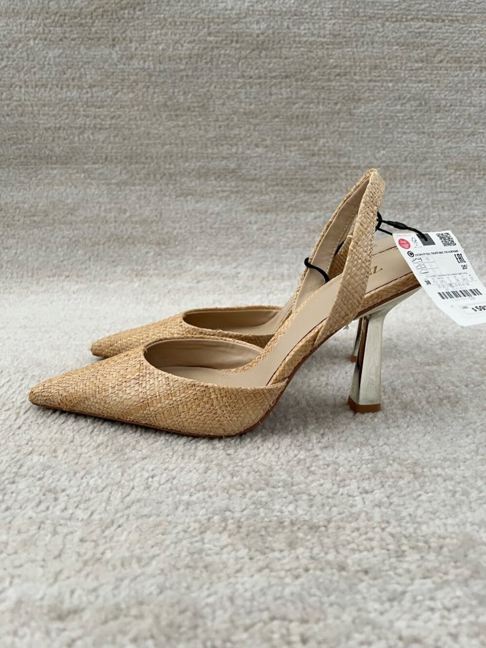 NWT Zara Pointed Toe Slingback Heels Shoes 38